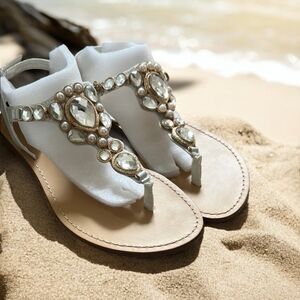 De Blossom Collection Gold and Cream Jeweled Sandals